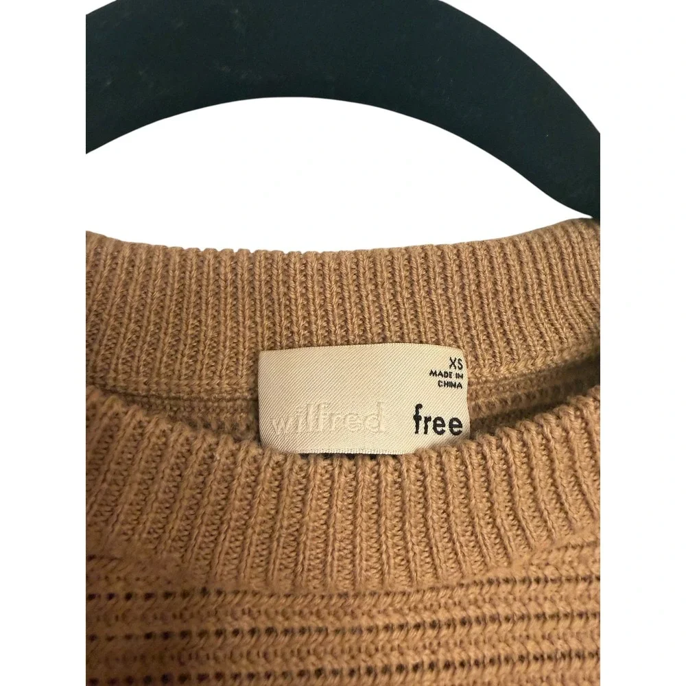 Aritzia Wilfred Free Cropped Ribbed Knit Sweater Camel Brown XS Crew Neck Boxy